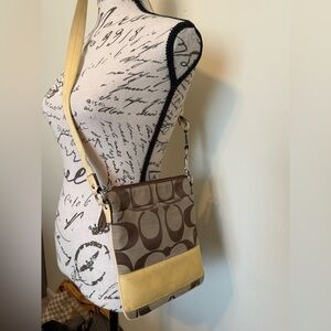 Coach Signature Canvas Crossbody with Yellow Trim